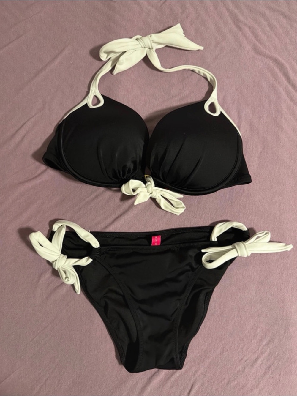Victoria's Secret Push Up Black Bikini with White Tie Accents